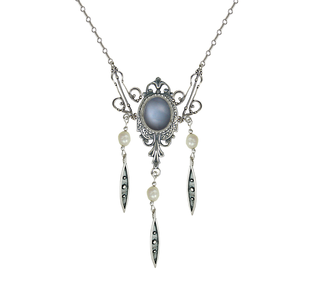 Sterling Silver Victorian Necklace With Grey Moonstone